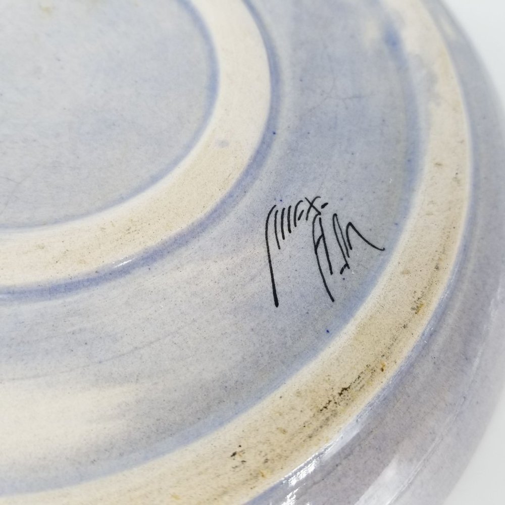 Tonala Mexican Hand Painted Blue Speckled Bird Plates 8.5" Pottery Signed Lot 3 - Picture 7 of 11